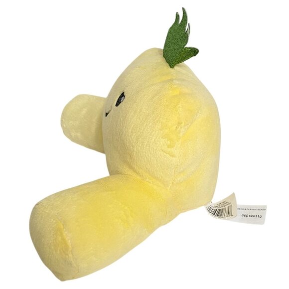 Yellow Happy Face Pillow Cushion 7" Stuffed With Arms & Green Leaf Accent - Picture 4 of 5